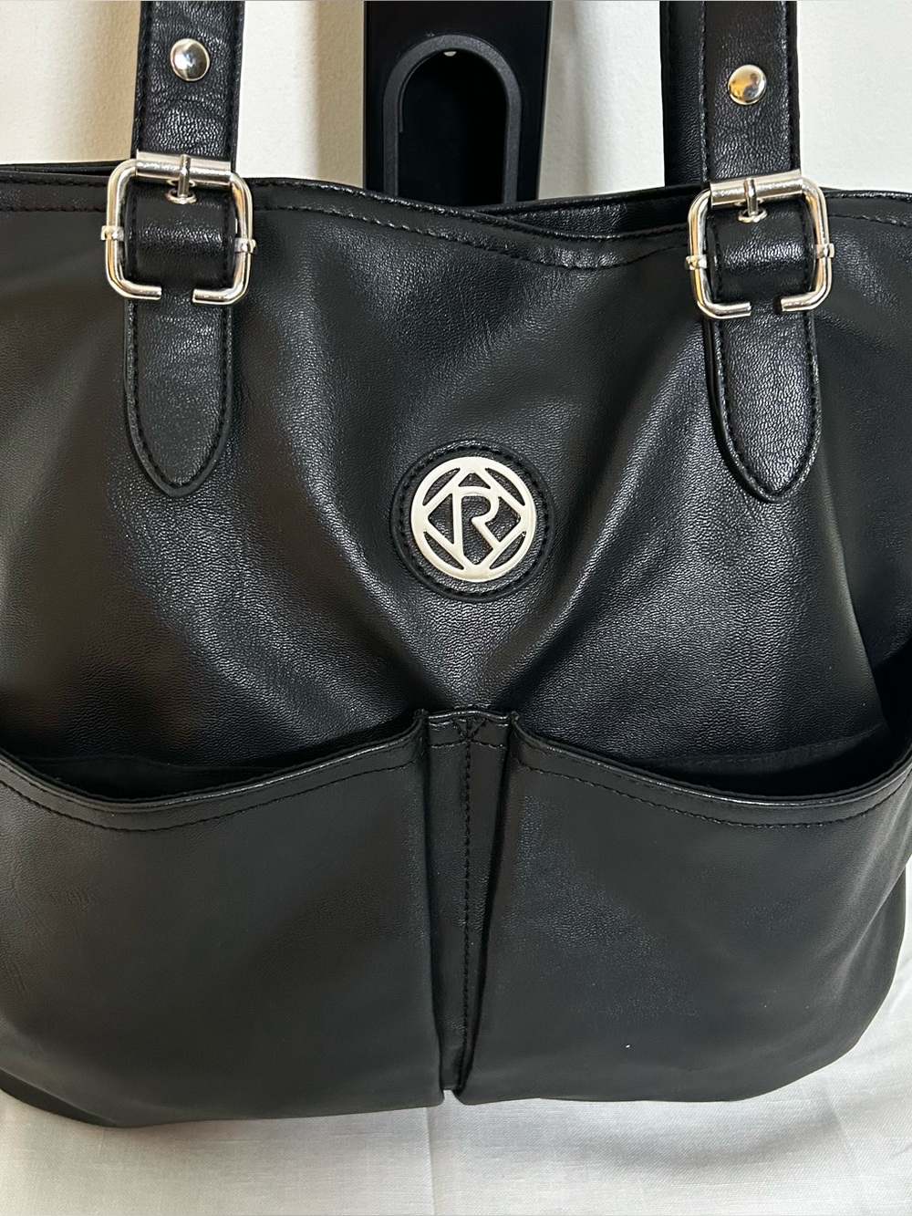 Relic Black Faux Leather Tote Handbag Shoulder Bag Purse Silver Hardware Pockets